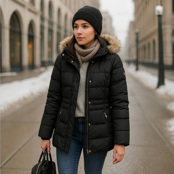 Lauren Ralph Lauren Women Sz PS Black Down Waterfowl Feathers Puffer Coat - Picture 1 of 9